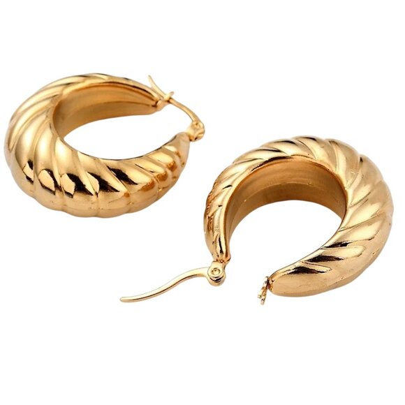 1 1/8 Inch 32mm Hoop Gold Tone Pierced Earrings - Picture 4 of 5